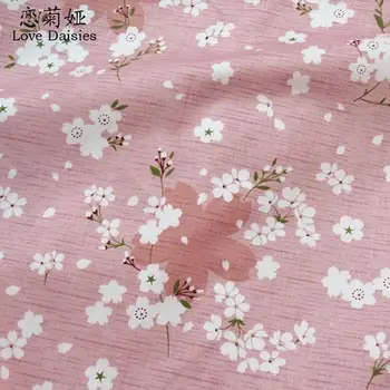 Bavlna twill tkaniny Japonskom štýle pink Čerešňové kvety kvetinové tkanív pre DIY patchwork handwork bábiky oblečenie šaty handričkou