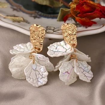 FNIO kórejský Biely Kvet Petal Drop Náušnice Pre Ženy, Multi-layer Strapec Leaf Dovolenku Náušnice, Módne Vyhlásenie Šperky Darček