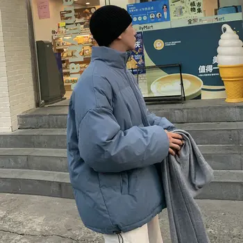 Streetwear teplá zimná bunda muži stoja golier bežné zimná vetrovka mužov farbou vetru vatovaný kabát pre mužov