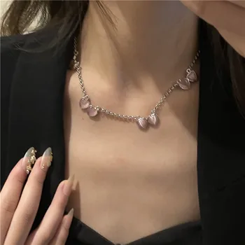 Kórejský Ružový Kryštál Láska Srdce Náhrdelník Prívesok pre Ženy, Dievčatá Módne Vintage Jednoduché Choker Náhrdelník Y2K Šperky Strany Dary