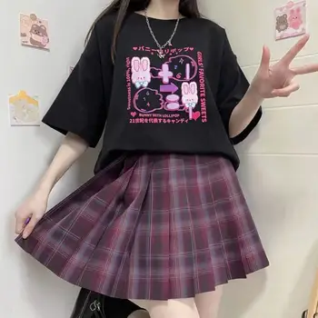 Japonský Štýl Kawaii Anime T-shirt pre Dievča Streetwear Ženy kórejský Štýl Kpop Krátky Rukáv Roztomilý Tlačiť T-shirts Biely Top y2k