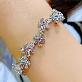 Luxusné Moissanite Diamanty, drahé Kamene Krištáľ Kvety Reťazca Náramky pre Ženy 18k Biele Zlato Vyplnené Šperky Bijoux Trendy Dary