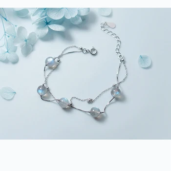 MloveAcc Prírodné Crystal Moonlight Náramok Skutočné 925 Sterling Silver Chain Odkaz Náramok Šperky Príslušenstvo Ženy Šperky Bijo