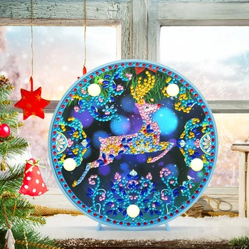 DIY Diamond Maľovanie LED Lampa Vianočné Elk Špeciálne Tvarované Diamond Mozaiky Cross Stitch Výšivky Drahokamu Domova Svetlo