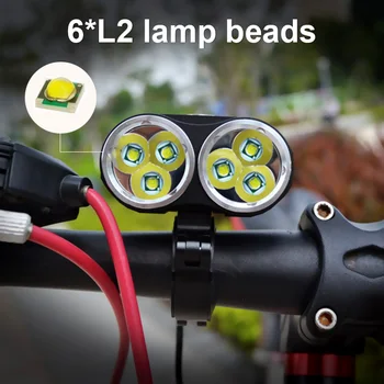 WasaFire 7200LM Bicykel Predné Svetlo 6*U2 LED Nepremokavé Cyklistické Svetlo 3 Režimy Super Svetlé Cyklistické Svietidlo Svetlomet+ Batérie