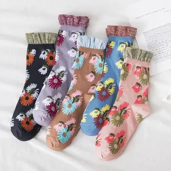 Kawaii ponožky nový rok darček kvetinové výšivky cartoon dámske ponožky kórejský vlna dámske ponožky dievčatá potlačené estetické ponožka