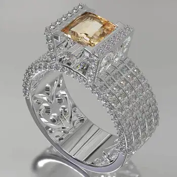 Luxusné Micro Pave Biela Drahokamu Ľadový Sa Bling Veľké Námestie Šampanské Farby Crystal Krúžok Plné Krúžky Pre Ženy, Darčeky, Šperky