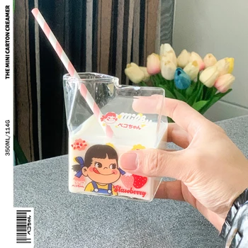 Roztomilý námestie mlieko obal pohár vysokej borosilikátového priehľadný sklenený pohár tvorivé microwaveable mlieko na raňajky pohár darček iny foto
