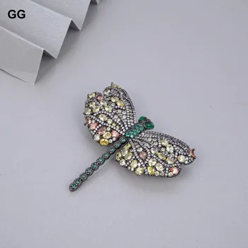 GuaiGuai Šperky, Luxusné Brošňa 51x58MM Multi Color Cubic Zirconia Micro Pave Dragonfly Kovová Farba Á Tvar Brošňa Ženy