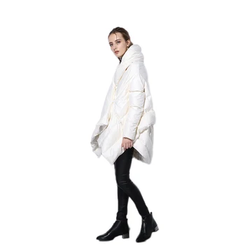 2020 Nové Módne dámske Nadol Bunda Parka Peleríny Európskych dizajnérov Asymetrický Dĺžka Zimný Kabát Žena