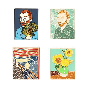 Smalt Kolíky Van Gogh Avatar Brošňa Kvet Umenie Maľba Slnečnice Brošne za Kabát Pin Kov pre Oblečenie, Odznaky Darčeky pre Ženy