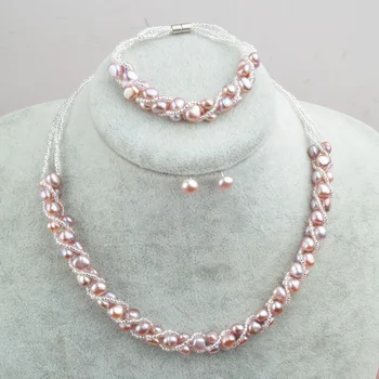 ASHIQI Sladkovodná perla Náhrdelník náramok 925 Silver stud Náušnice Šperky Sady Pre Ženy