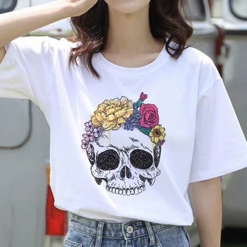 Ženy Mäkké Bežné Biele tričká Topy zábavné vytlačené streetwear T-shirt Tvorivé kostra letné Pravidelné T-shirt