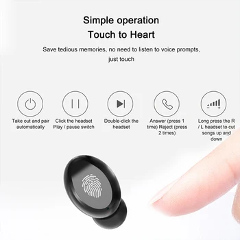 Bluetooth slúchadlá 5.0 Bezdrôtové slúchadlá Mini Stereo Slúchadlá Bezdrôtové In-Ear Dotykové Ovládanie pre Slúchadlá, Zvoľte položku Skladby pre všetky telefóny