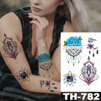 Nepremokavé Dočasné Tetovanie Nálepky Akvarel Kvety Text Flash Henna Tetovanie Mandala Body Art Rameno Falošné Tetovanie Ženy Muži