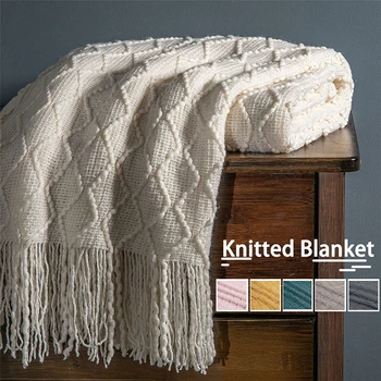 Nordic čisté farebné pletené deka s strapce, používané na gauč, posteľ dekorácia, vhodná pre lietadlo prikrývky, a sledovanie TELEVÍZIE