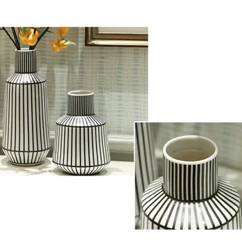 Keramická Váza Čiernej a Bielej Pruhované Geometrické Váza Hydroponické Dekorácie, Domáce Dekorácie Jednoduché Ornamenty, Kvety, Hydroponické