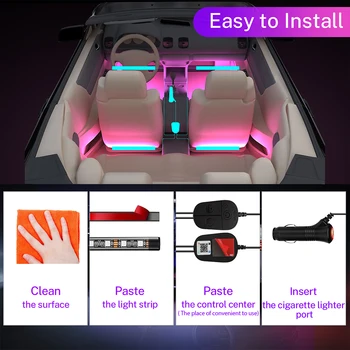 Flexibilné Interiéru Vozidla Atmosféru Lampy APP Zvuk, Ovládanie RGB Režime Farebné Auto Interiéru Okolité Svetlo Dekoračné Lampy Pásy