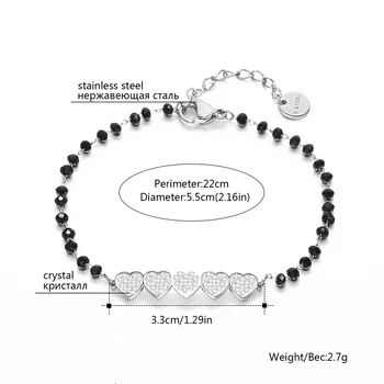2020 Nový Dizajn Z Nehrdzavejúcej Ocele, Náramky Čierne Guľôčky Reťaz Zlatá Strieborná Farba Crystal Srdce Prívesok Náramok Pre Ženu Šperky