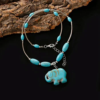 2020 Kúzlo Boho Etnických Cigán Slon Prívesok Náhrdelník Dámske Vyhlásenie Šperky Turquoises Náhrdelníky Collares