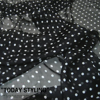 Hodvábny Šifón Šaty Textílie Veľké Široké Čierne a Biele Bodky Polka Dot Reálne Oblečenie Tričko Šaty Handričkou DIY Šitie Tkaniva