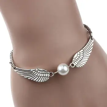1PC Striebro Infinity Retro Faux Perly Anjel Krídla Šperky Zliatiny Náramok šperky ženy príslušenstvo