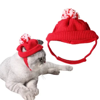 Pet, Pes, Mačka Red Hat Vlna pletené Šaty Cute Pet Vianoce Produkt Šteňa Teplé Pletené Čiapky