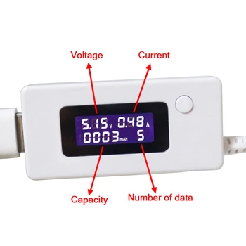 USB Nabíjačka, Kapacita Prúdu Napätie 3-15V Tester Meter Pre Mobilný Telefón Nabíjanie Power LCD Displej Volt Amp Monitor Pre Batériu