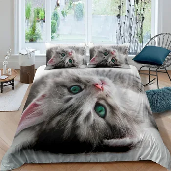 Posteľná bielizeň nastaviť 3D digitálna tlač moderný minimalistický štýl cute cat série pohodlné posteľnú prikrývku kryt