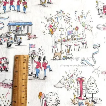 140 CM Cartoon British Soliders 25. Výročie Cath Dizajn v plátnovej Väzbe Bavlnenej Tkaniny Pre Lady Blúzka DIY Šijací Materiál