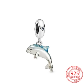 Skutočné 925 Silver Letné Sen Dolphin Tmavo Modrá Narwhal Tichom Nastaviť Náramok Dream Catcher Korálkové Kúzlo 925 Náramok Darček