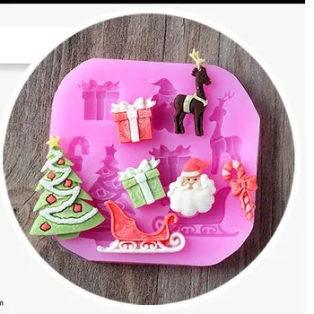 Vianočný darček box strom santa elk jeleň Barly, sane tekutý silikónový ručné fandont torte čokoláda dekoratívne formy