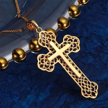 Zlatá Farba Klasickej Katolíckej Viacvrstvových Cross Prívesok Náhrdelník Módne Kríž Reťazca Šperky