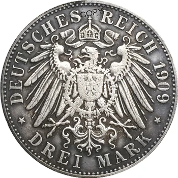 1909 nemeckom 3 Známky - Heinrich XXIV mince KÓPIU 33 MM