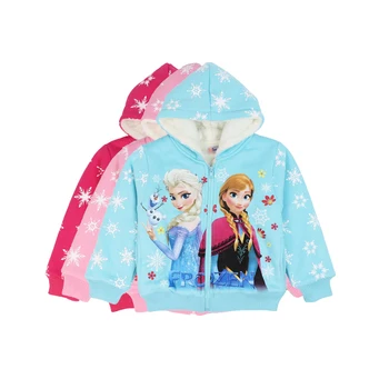 Dievčatá Bunda Zimná Nové Plus Velvet Hrubé Kapucňou Bavlna detské Oblečenie Baby Detský Vianočný Kabát Výlet Oblečenie Mrazené Elsa