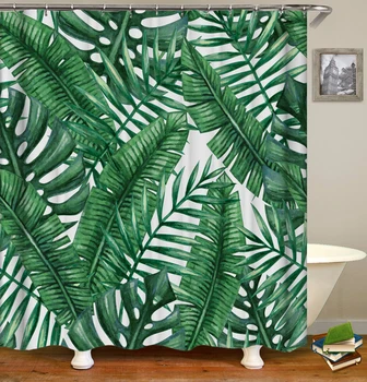 Tropická sprcha závesy 3D zelený sprchovací záves vaňa textílie sprchové závesy kúpeľňa nepremokavé opony sprchovacím kútom alebo mat