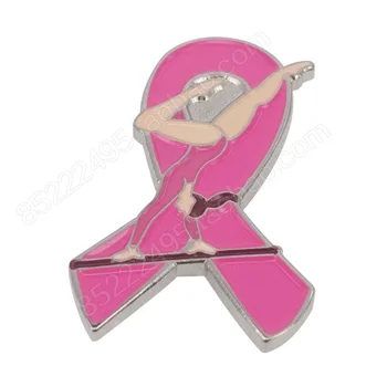 Povedomie O Rakovine Prsníka Dievča Gymnast Ružová Stuha Preklopke Kolíky