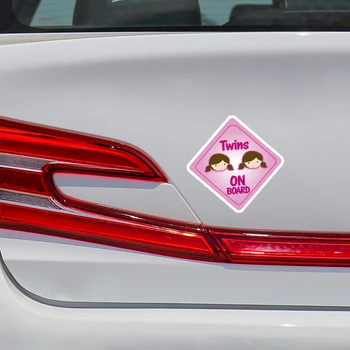 Aliauto Výstražné Znamenie Auto Nálepky Dievčatá, Dvojičky na Palube Dekor Cartoon Vinyl Obtlačok na Honda Civic Mini Cooper Kia Rio ,14*14 cm