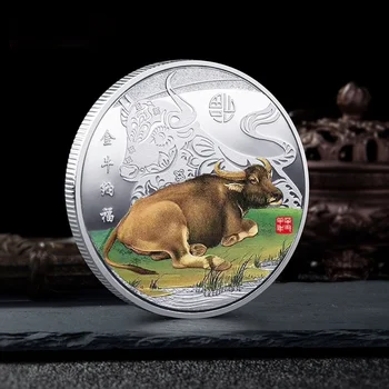 Dobytok Maľované Pozlátená Medaila Dekoratívne Kolekcie Darček 2021 Dvanásť Zverokruhu Ox Nový Rok Pamätné Mince
