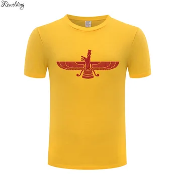 Farvahar Irán Persia Symbol Iránsky Perzský Zoroastricky T Košele Mužov Krátky Rukáv O Krk Bavlna Muž T-Shirt Pohode Zábavné Top Čaj