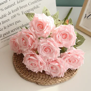 Hodváb Pink Rose Umelé Kytice Ruží Svadba Nevesta s Kvetinou Domov Obývacej Izby, Spálne, Záhradný Kvet Usporiadanie Dekorácie