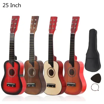25 Palec 6 Reťazce Lipa Akustická Gitara, Set s Pick String Taška Gitarové Príslušenstvo pre Deti a Začiatočníkov