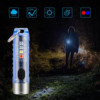 Mini Baterka LED Žiarivky Keychain Nepremokavé Strane Lampa USB Nabíjateľné Signálneho Svetla pre Vonkajšie Beh Camping Osvetlenie