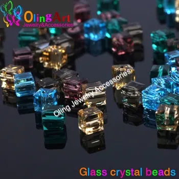 OlingArt 6 MM 75pcs Multicolor zmiešané rovno otvor štvorcových časti krištáľové sklenené korálky DIY perličiek choker náhrdelník šperky robiť