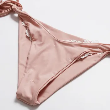 Ženy Kvetinové Výšivky Sexy Bikini Set-Diamond Plaviek Reťaz Okolo Popruhy Plavky Čipky Plavky Oddelené Plavky