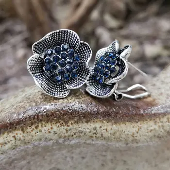 Kórejská Verzia Fashion Black Veľké Kvetinové Šperky Pre Ženy Osobnosti Zliatiny Strany Earings Svadobné Vyhlásenie Brincos