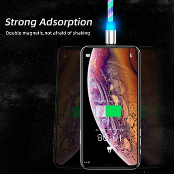 2m Magnetické Nabíjanie Mobilného Telefónu Kábel USB Typu C Svetelný Tok Osvetlenie Údaje Drôt pre Samsung Huawei LED Poplatok Micro Kable