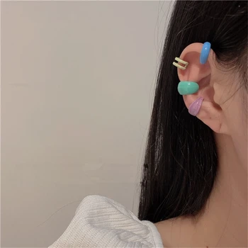 AOMU Kórea Jednoduché Candy Farby Skloviny Geometrické Kolo Ucho Putá Stohovateľné C-tvar Ucha Klip Náušnice pre Ženy, Svadobné Šperky