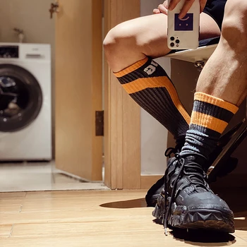 Móda List Pruhovaný Vzor Ponožky Gay Sexy Mužov Športové Mužskej Posádky Streetwear Bavlna Futbal Ponožky Pohodlné