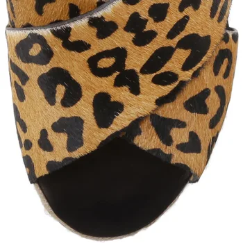 Slama Espadrily Hnedé Leopard Vysoko Robustný Podpätky Sandále Na Platforme Žena, Veľká Veľkosť 11 12 Pre Dámy Topánky Zrelé Šaty Sviatky